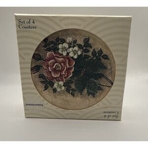 CoasterStone Absorbent Coasters Watercolor Flowers ‎ 4-1/4" Set of 4 Round